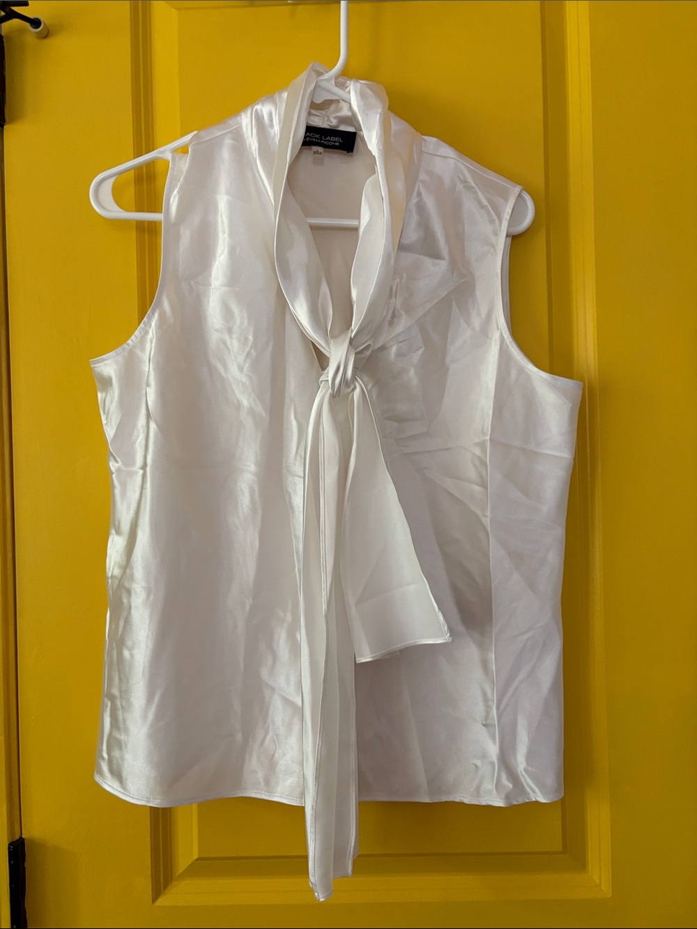 White Satin Tie-Neck Sleeveless Blouse